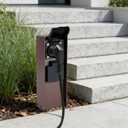 Brilagi - Kültéri dugaljoszlop PILLAR, 2 aljzat, SCHUKO, 230V, IP44, barna