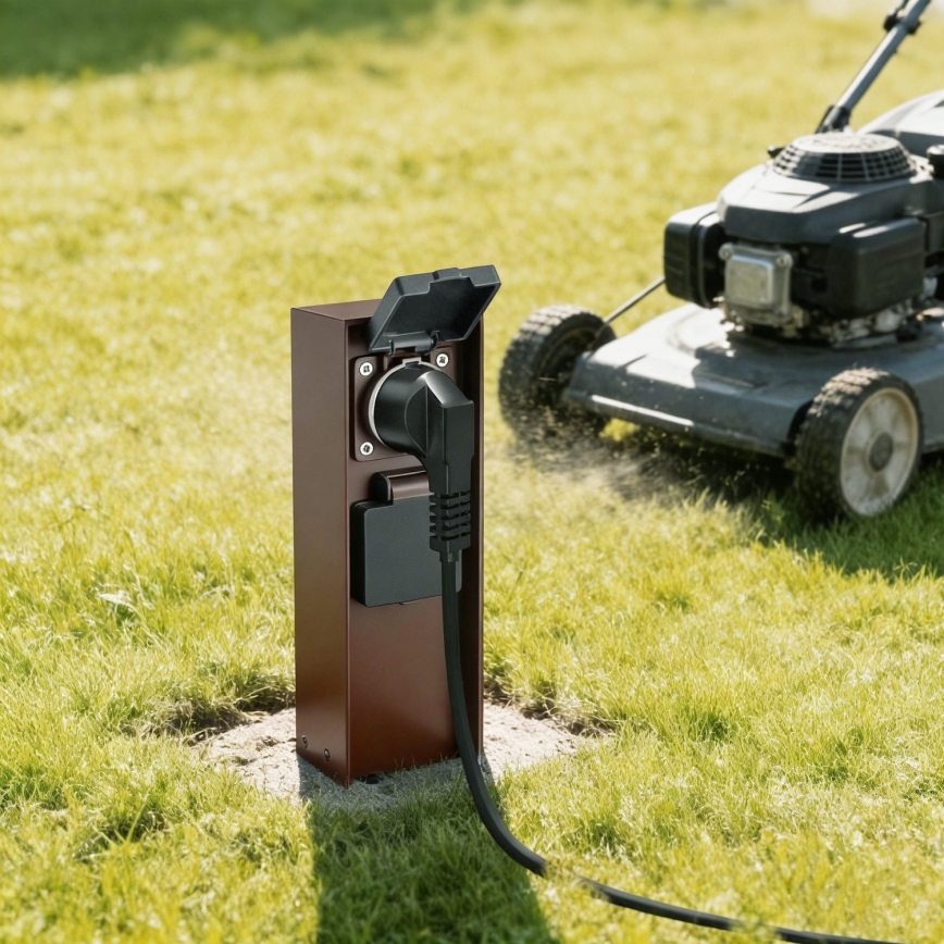 Brilagi - Kültéri dugaljoszlop PILLAR, 2 aljzat, SCHUKO, 230V, IP44, barna