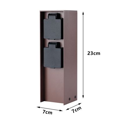Brilagi - Kültéri dugaljoszlop PILLAR, 2 aljzat, SCHUKO, 230V, IP44, barna