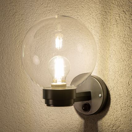 BRILAGI - Kültéri fali lámpatest mozgásérzékelővel HARBOR 1xE27/40W/230V IP33 antracit/átlátszó