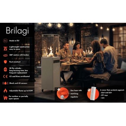 Brilagi - Kültéri gázkandalló FLARO GAS 142x36 cm 8kW 1xAAA bézs + védőhuzat
