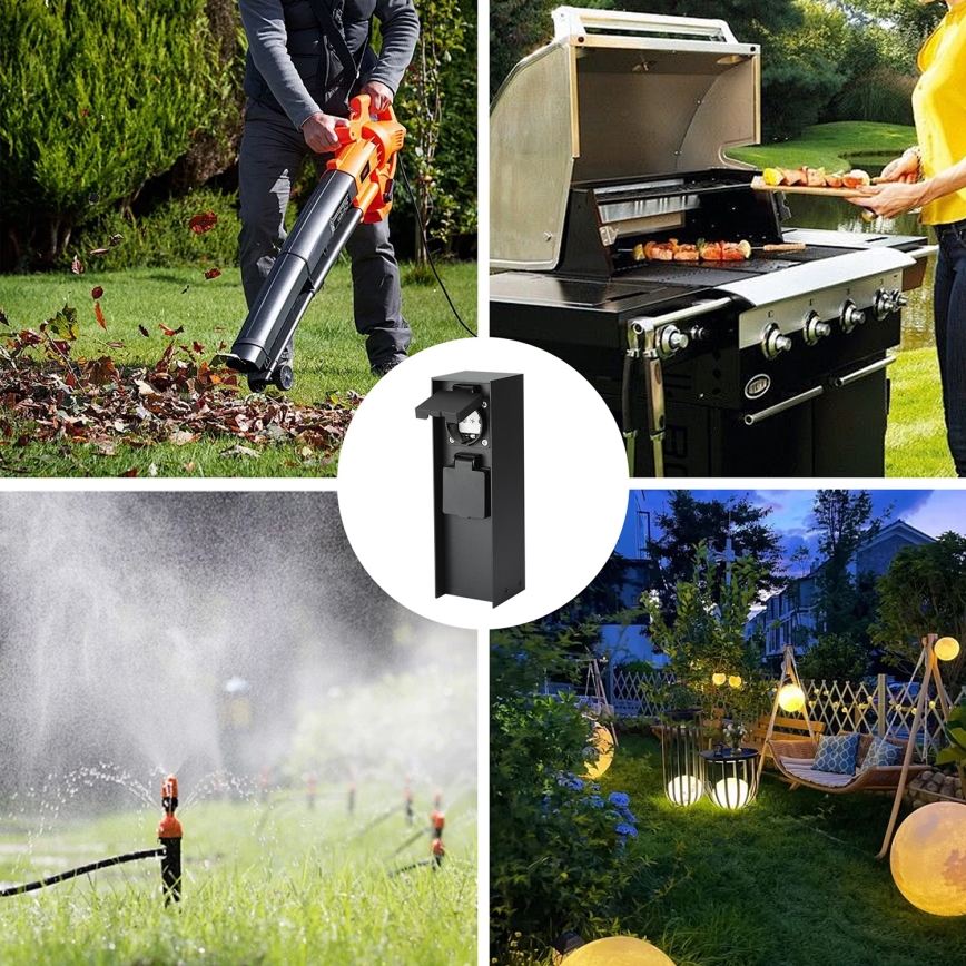 Brilagi - Kültéri konnektoros oszlop PILLAR 2Z SCHUKO 230V IP44 fekete