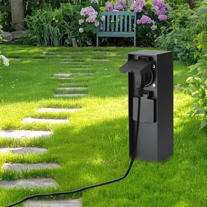 Brilagi - Kültéri konnektoros oszlop PILLAR 2Z SCHUKO 230V IP44 fekete