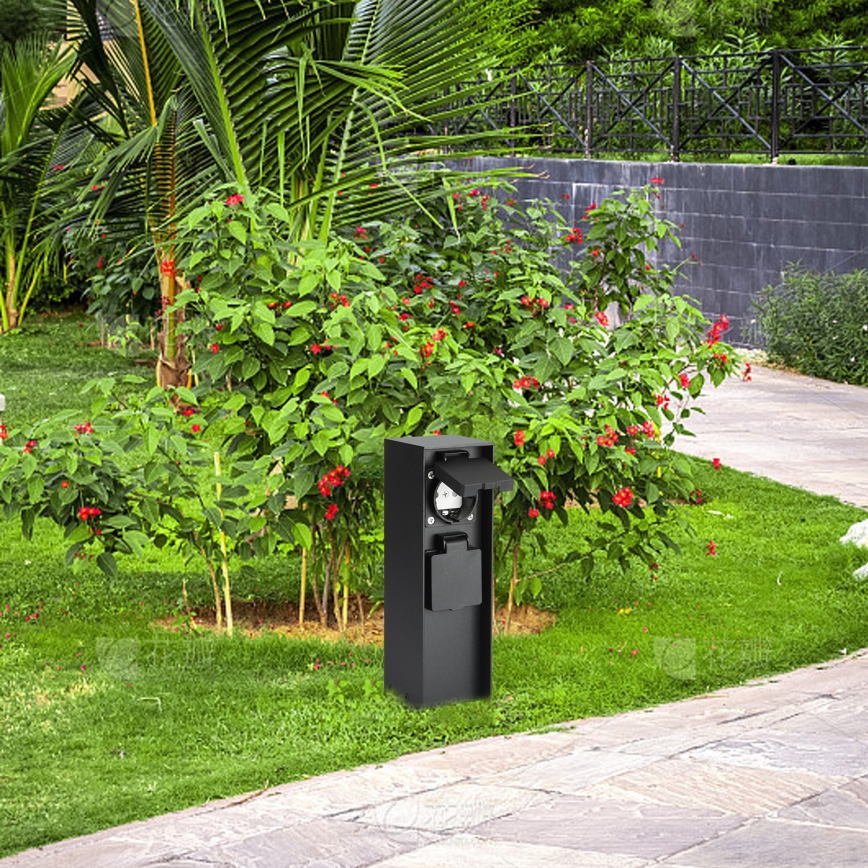 Brilagi - Kültéri konnektoros oszlop PILLAR 2Z SCHUKO 230V IP44 fekete