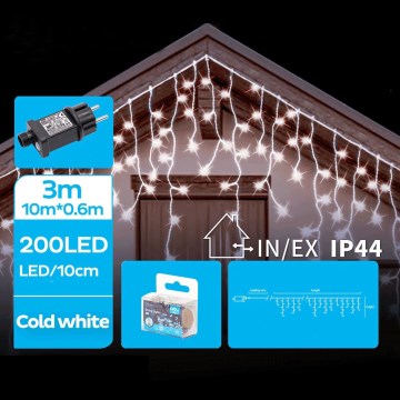 Brilagi - Kültéri LED fényfüzér, 200 LED, 8 üzemmód, 13x0,6m, IP44, hideg fehér