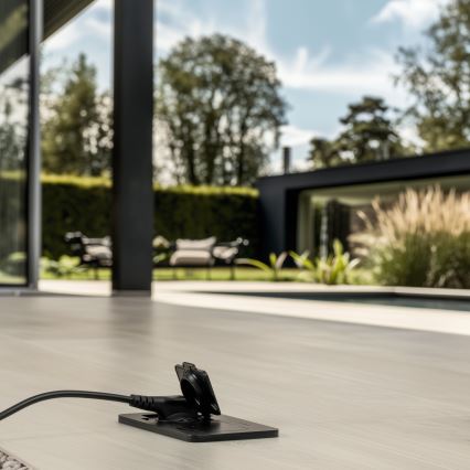 Brilagi - Kültéri padlóba építhető dupla aljzat, IP55, fekete, téglalap alakú