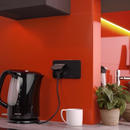 Brilagi - Kültéri padlóba építhető dupla aljzat, IP55, fekete, téglalap alakú