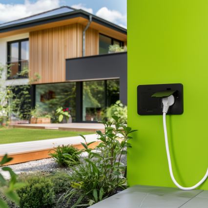 Brilagi - Kültéri padlóba építhető dupla aljzat, IP55, fekete, téglalap alakú