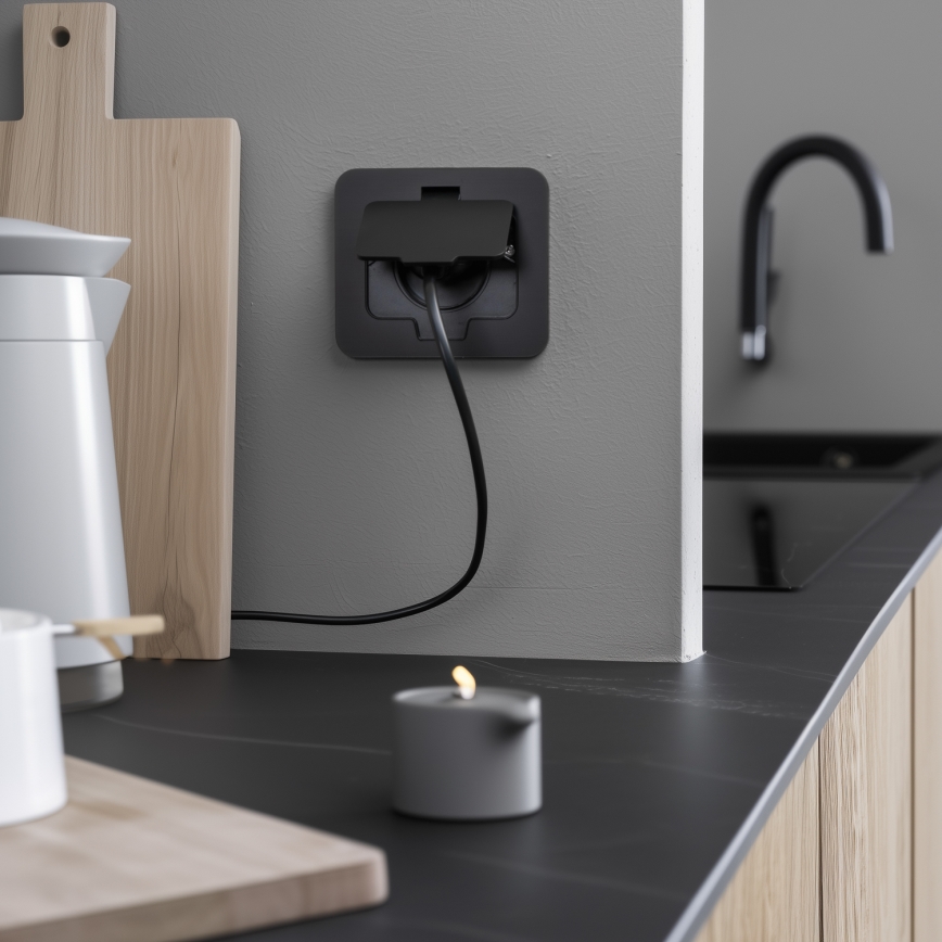 Brilagi - Kültéri padlóba építhető konnektor IP55 fekete téglalap alakú