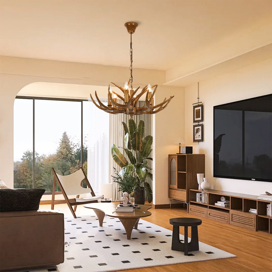 Brilagi - Láncos csillár DEER 6xE14/10W/230V, átm. 70 cm, agancs