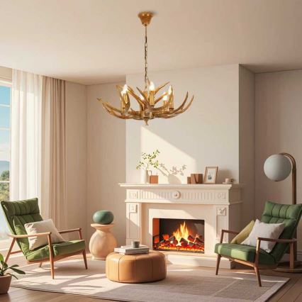 Brilagi - Láncos csillár DEER 6xE14/10W/230V, átm. 70 cm, agancs