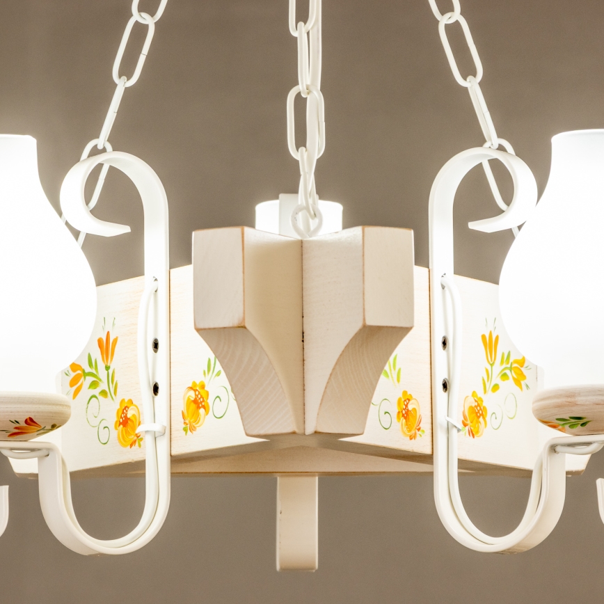 Brilagi - Láncos csillár QUEEN 3xE14/40W/230V bükk/krémszínű