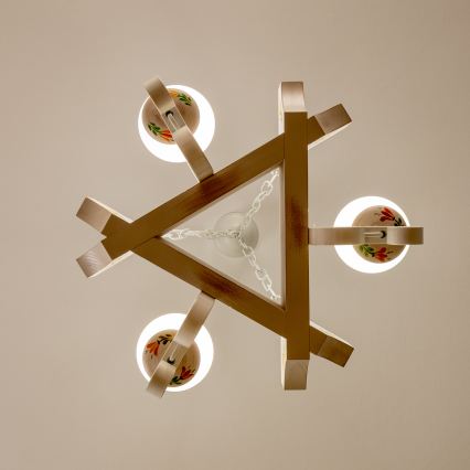 Brilagi - Láncos csillár QUEEN 3xE14/40W/230V bükk/krémszínű