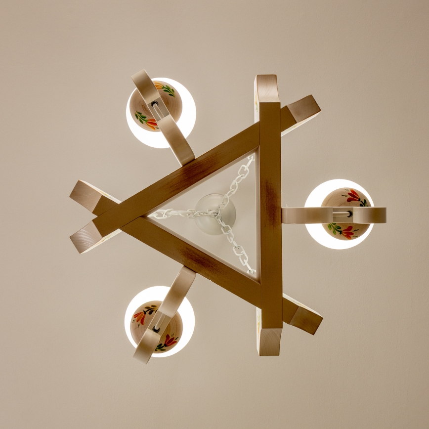 Brilagi - Láncos csillár QUEEN 3xE14/40W/230V bükk/krémszínű