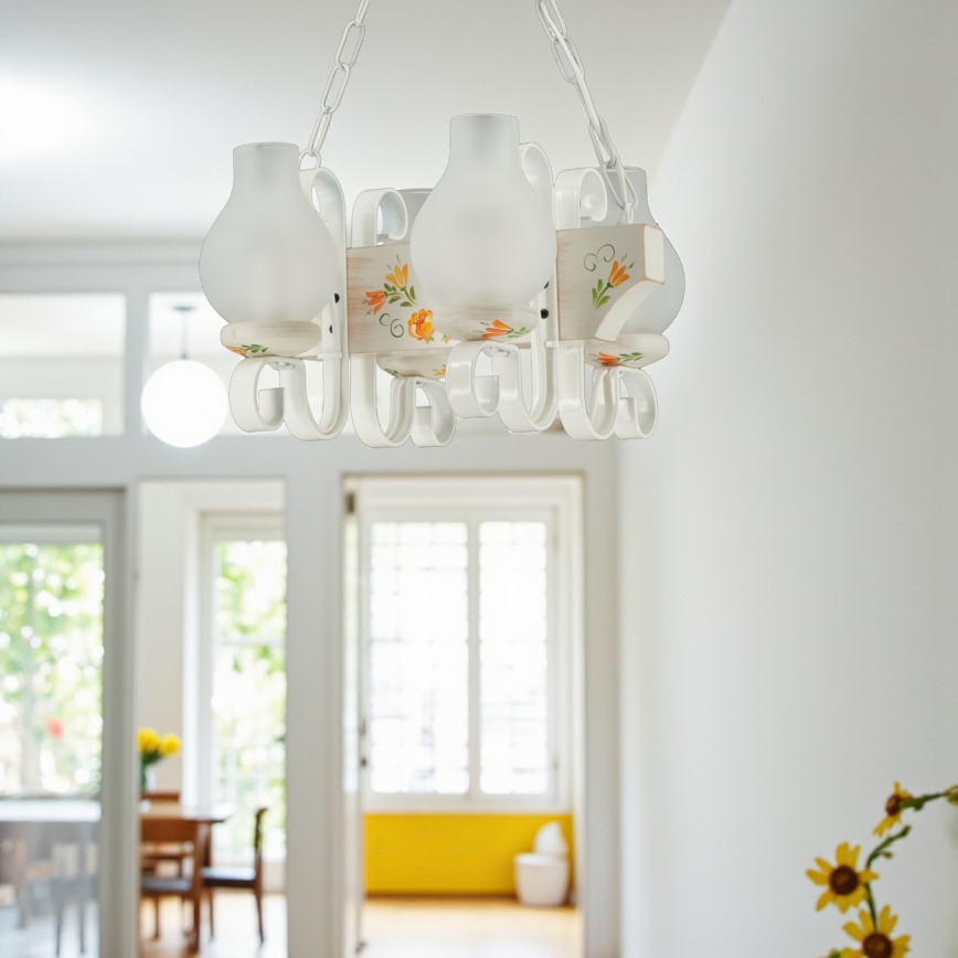 Brilagi - Láncos csillár QUEEN 4xE14/40W/230V bükk/krémszínű