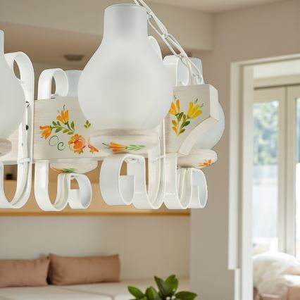 Brilagi - Láncos csillár QUEEN 4xE14/40W/230V bükk/krémszínű