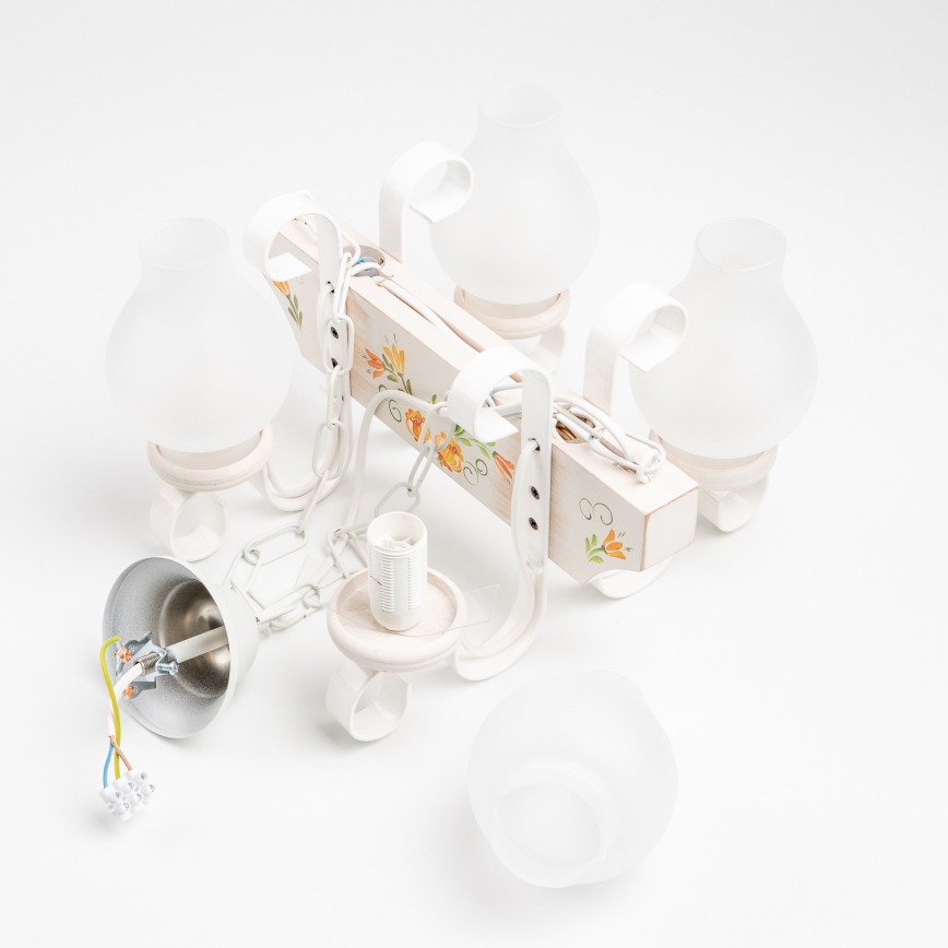 Brilagi - Láncos csillár QUEEN 4xE14/40W/230V bükk/krémszínű