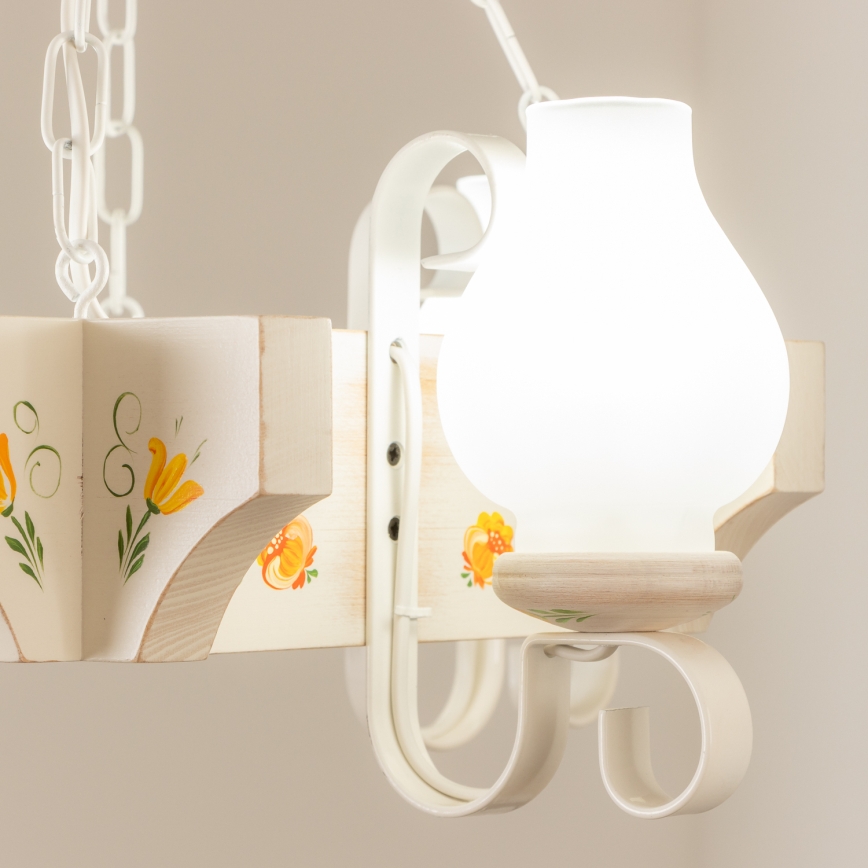 Brilagi - Láncos csillár QUEEN 4xE14/40W/230V bükk/krémszínű