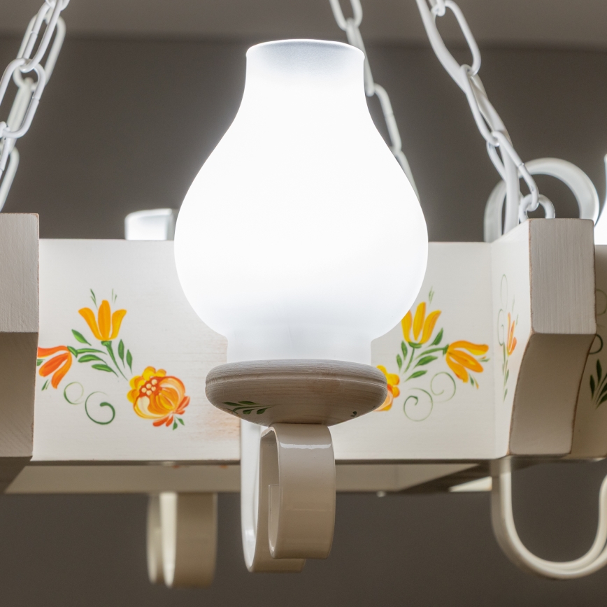 Brilagi - Láncos csillár QUEEN 4xE14/40W/230V bükk/krémszínű