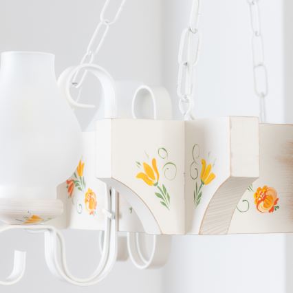 Brilagi - Láncos csillár QUEEN 4xE14/40W/230V bükk/krémszínű