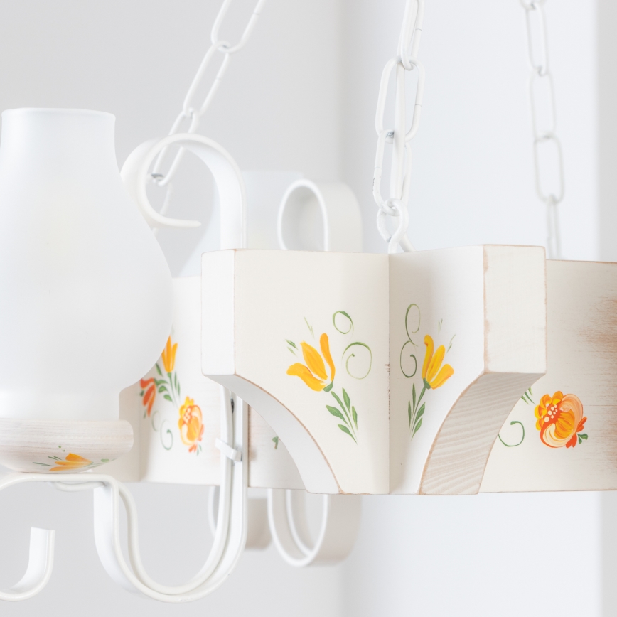 Brilagi - Láncos csillár QUEEN 4xE14/40W/230V bükk/krémszínű