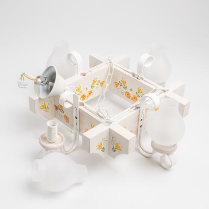 Brilagi - Láncos csillár QUEEN 4xE14/40W/230V bükk/krémszínű