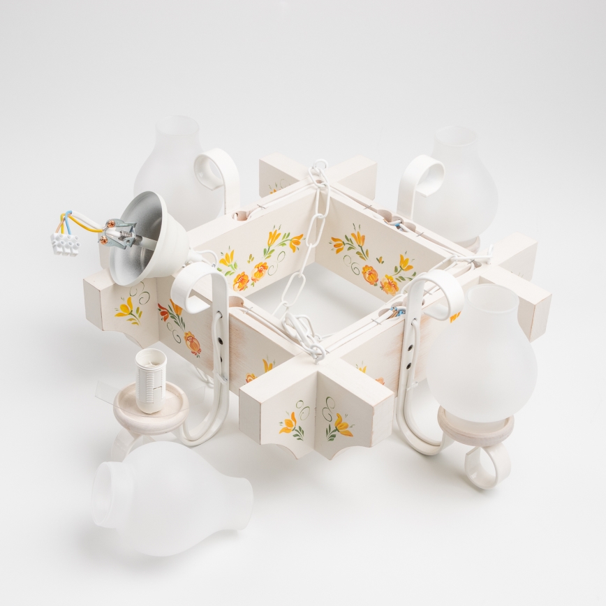 Brilagi - Láncos csillár QUEEN 4xE14/40W/230V bükk/krémszínű