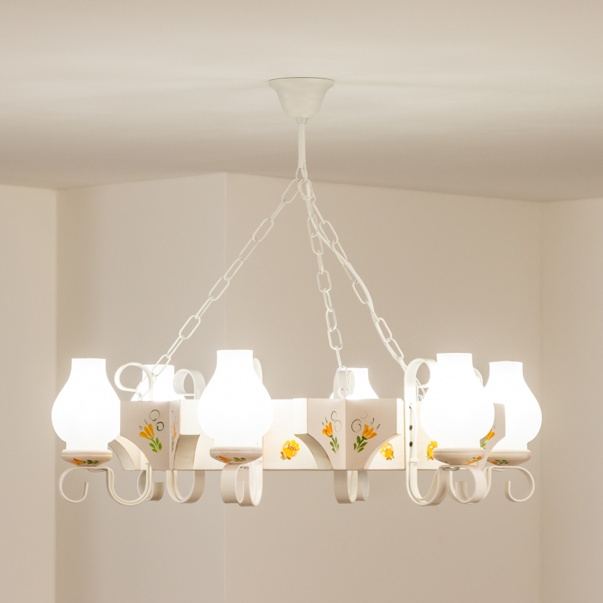 Brilagi - Láncos csillár QUEEN 6xE14/40W/230V bükk/krémszínű