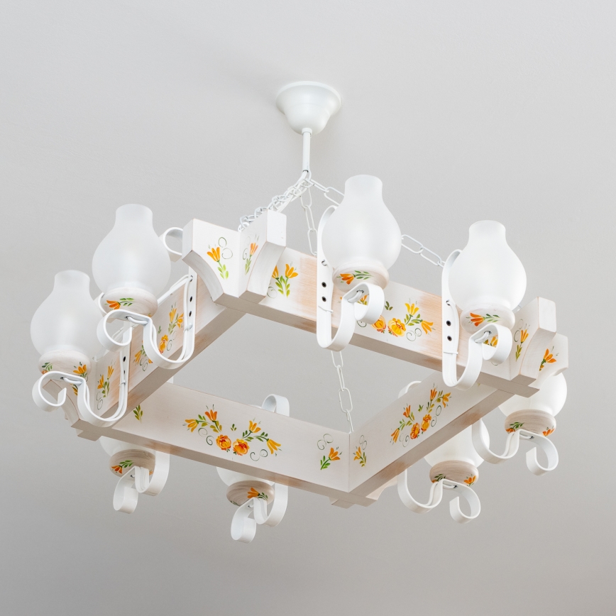 Brilagi - Láncos csillár QUEEN 8xE14/40W/230V bükk/krémszínű