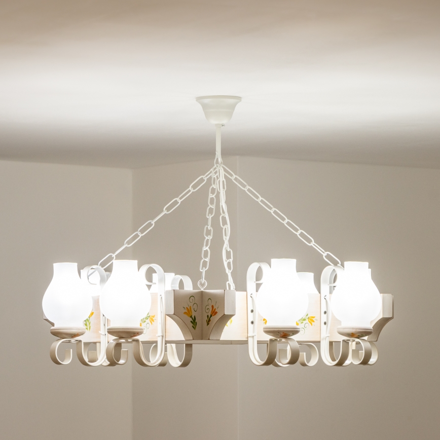 Brilagi - Láncos csillár QUEEN 8xE14/40W/230V bükk/krémszínű