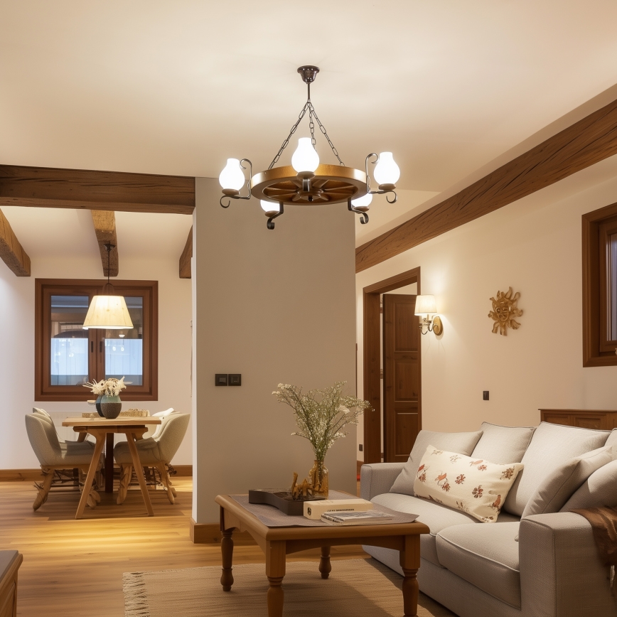 Brilagi - Láncos csillár ROATA 5xE14/40W/230V átm. 70 cm bükk/dió