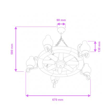 Brilagi - Láncos csillár ROATA 5xE14/40W/230V átm. 70 cm bükk/dió