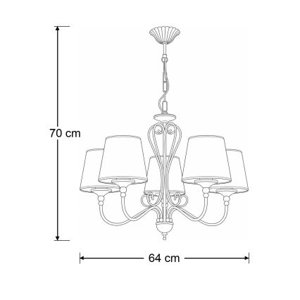 Brilagi - Láncos csillár SONIA 5xE27/15W/230V átm. 64 cm krémszínű/patina