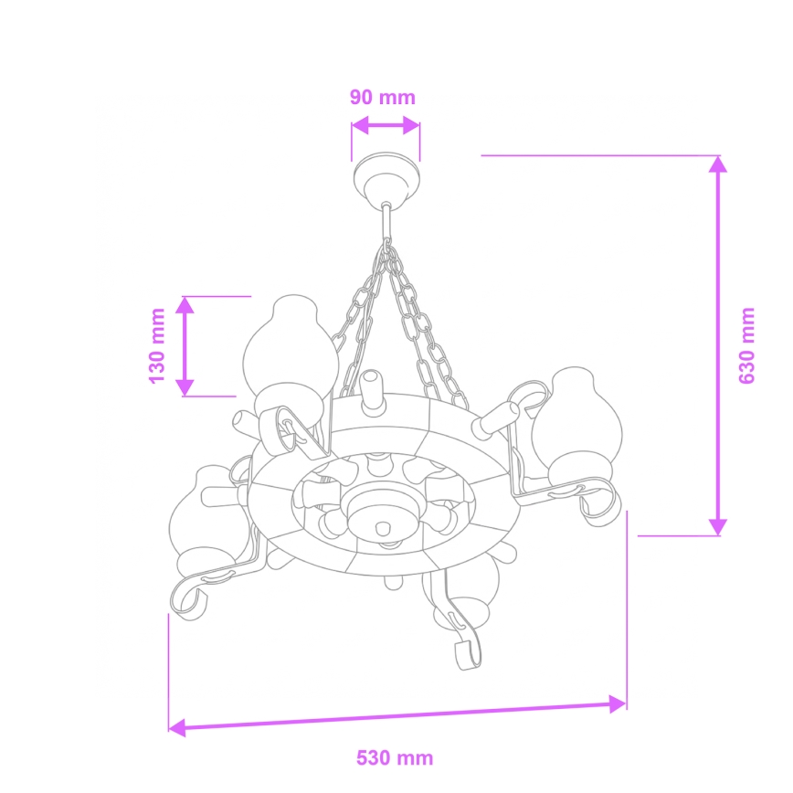 Brilagi - Láncos csillár TIMONA 4xE14/40W/230V, átm. 50 cm, bükk/dió