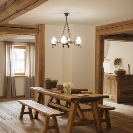 Brilagi - Láncos csillár TIMONA 4xE14/40W/230V átm. 50 cm bükk