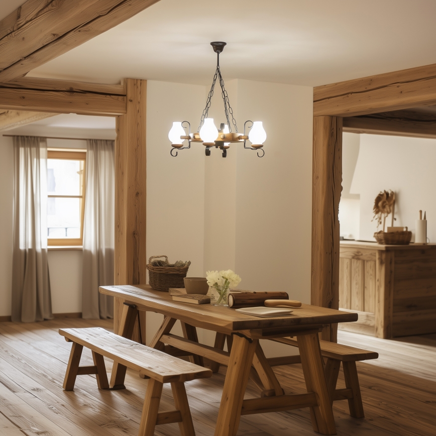 Brilagi - Láncos csillár TIMONA 4xE14/40W/230V átm. 50 cm bükk