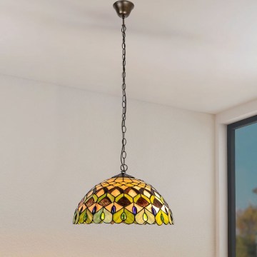 Brilagi - láncos Tiffany-vitrázs csillár MARGARET 2xE27/60W/230V