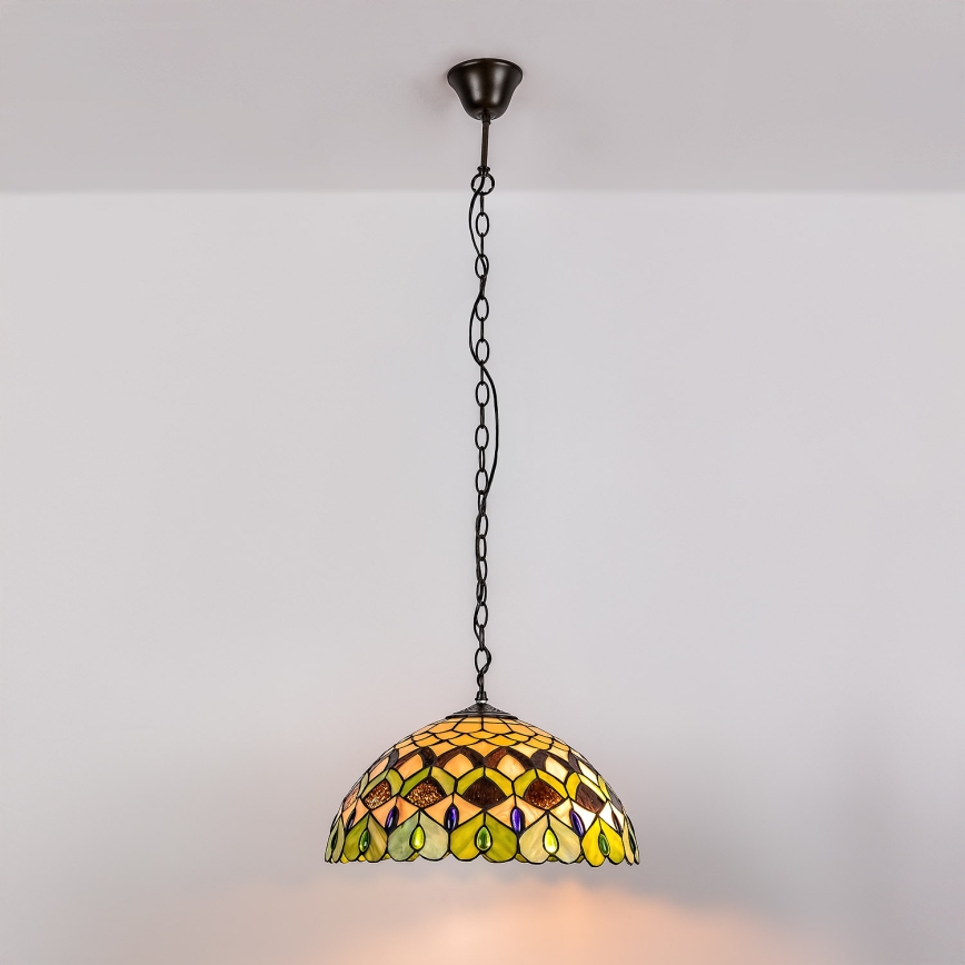 Brilagi - láncos Tiffany-vitrázs csillár MARGARET 2xE27/60W/230V