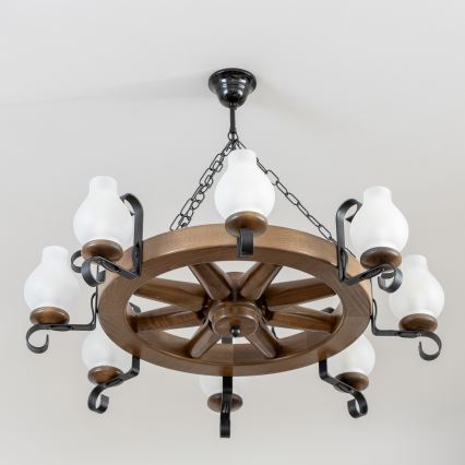 Brilagi - Láncra szerelt ROATA csillár 8xE14/40W/230V, átmérő 70 cm, bükk/dió