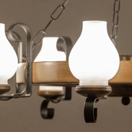 Brilagi - Láncra szerelt ROATA csillár 8xE14/40W/230V, átmérő 70 cm, bükk/dió