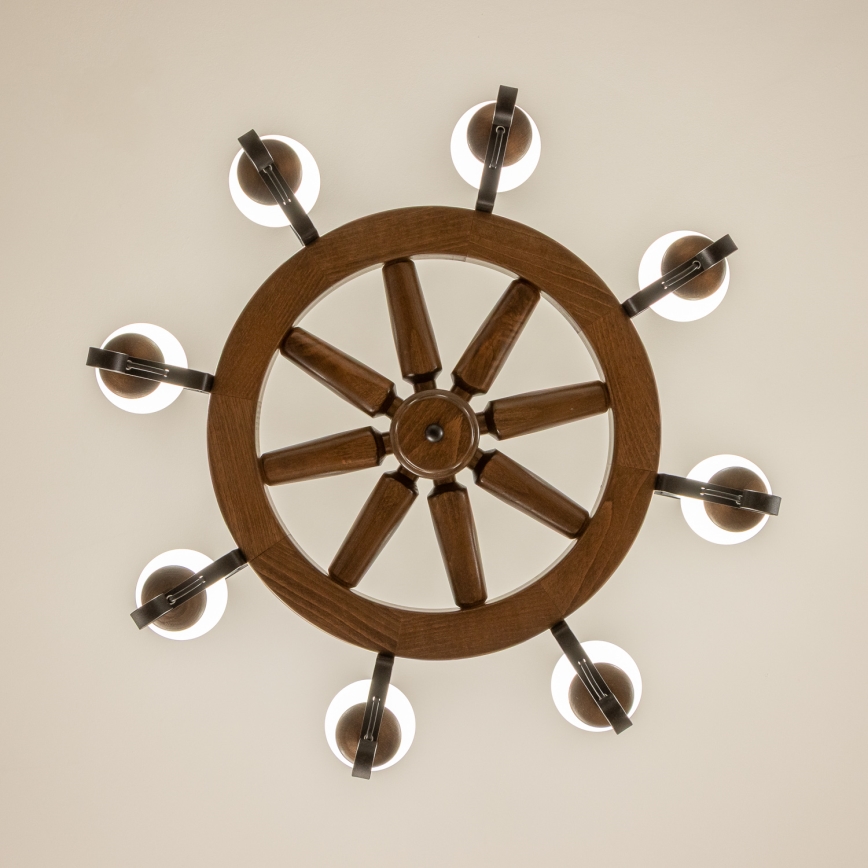 Brilagi - Láncra szerelt ROATA csillár 8xE14/40W/230V, átmérő 70 cm, bükk/dió