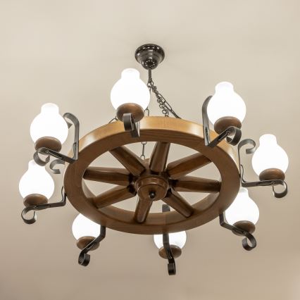 Brilagi - Láncra szerelt ROATA csillár 8xE14/40W/230V, átmérő 70 cm, bükk/dió