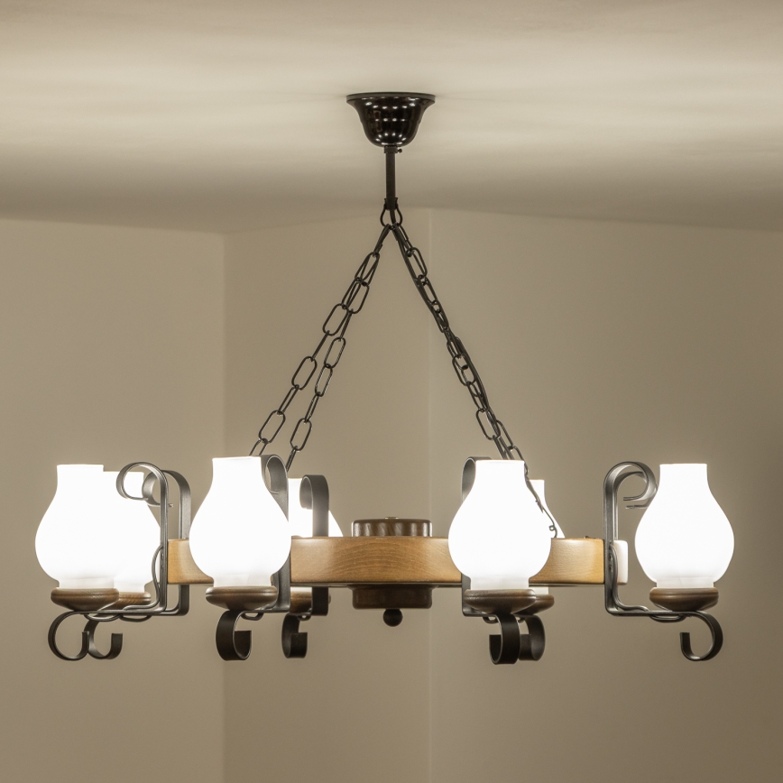 Brilagi - Láncra szerelt ROATA csillár 8xE14/40W/230V, átmérő 70 cm, bükk/dió