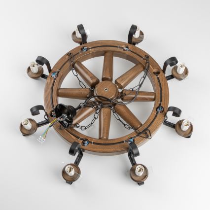 Brilagi - Láncra szerelt ROATA csillár 8xE14/40W/230V, átmérő 70 cm, bükk/dió