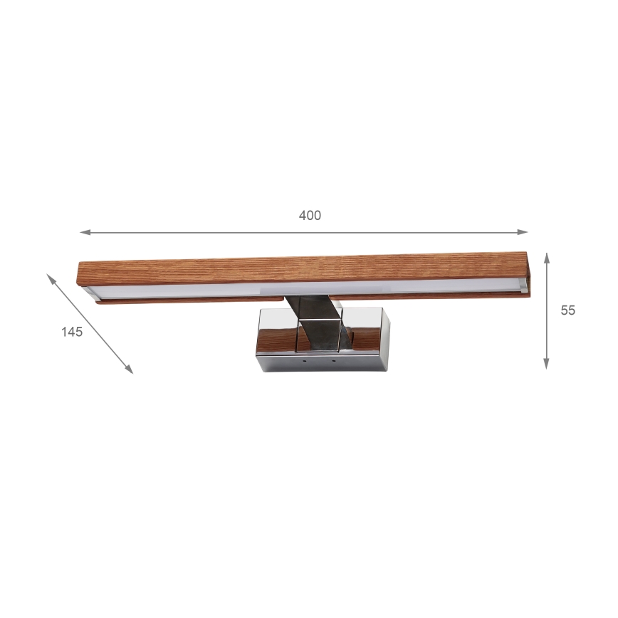 Brilagi - LED fürdőszobai tükörvilágítás 3 az 1-ben WOODY MIRROR LED/8W/230V 40 cm IP44 fényes króm/tölgy cseresznye