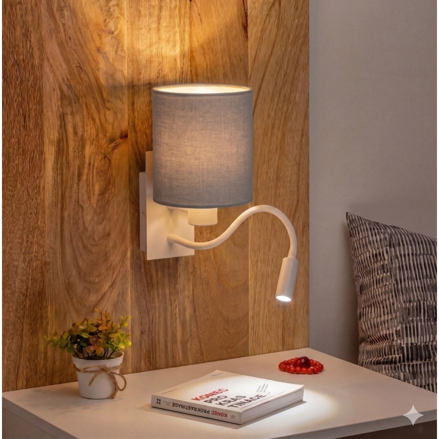 Brilagi - LED flexibilis fali lámpa NUBILA 1xE27/25W/230V + LED/3W fehér/világosszürke