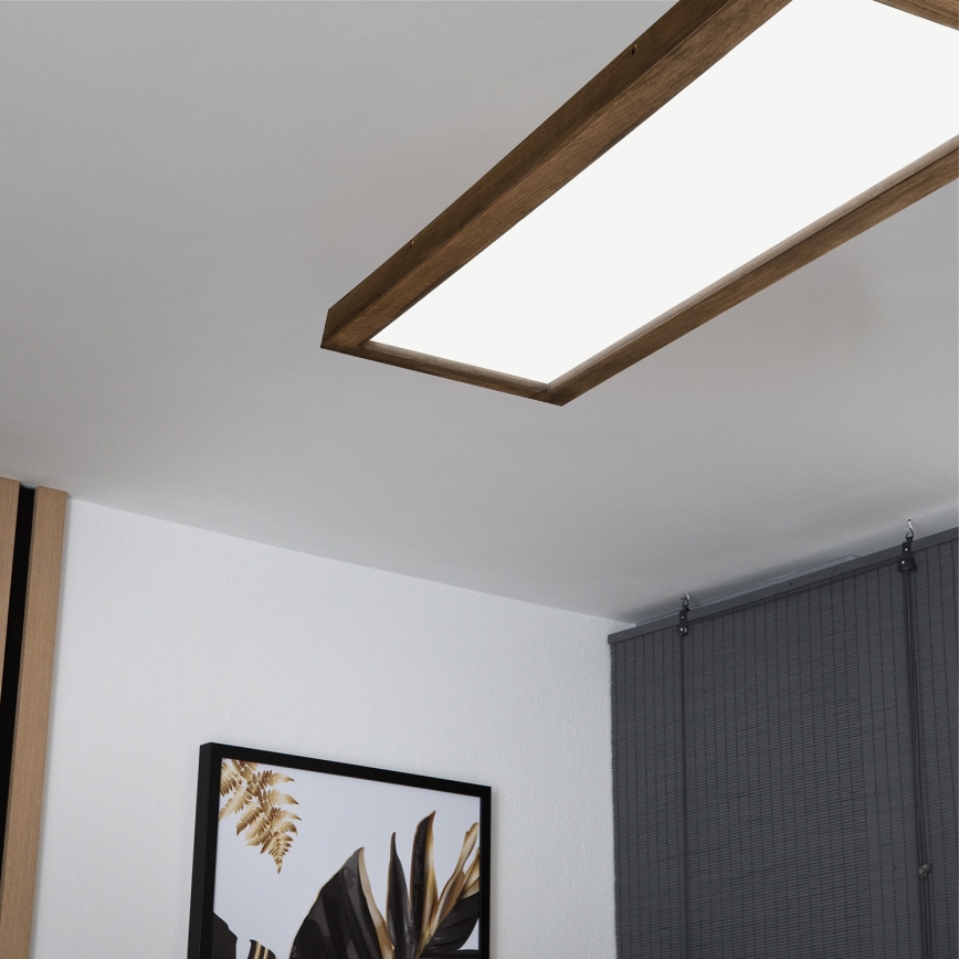 Brilagi - LED állítható fényerejű fürdőszobai mennyezeti lámpa WOODY FRAME LED/50W/230V tölgy dió 120x30 cm 3000-6000K IP44 + távirányító