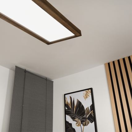 Brilagi - LED állítható fényerejű fürdőszobai mennyezeti lámpa WOODY FRAME LED/50W/230V tölgy dió 120x30 cm 3000-6000K IP44 + távirányító
