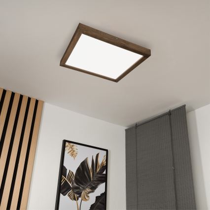 Brilagi - LED állítható fényerejű fürdőszobai mennyezeti lámpa WOODY FRAME LED/50W/230V tölgy dió 60x60 cm 3000-6000K IP44 + távirányító