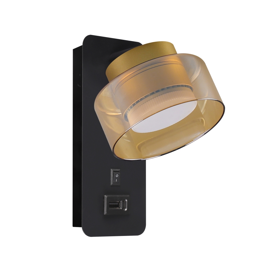 Brilagi - LED RGB+CCT Dimmelhető fali lámpa USB-porttal AURA LUX 1xGX53/14W/230V 2700-6500K Wi-Fi Tuya fekete/arany